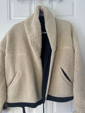 Urban Outfitters Cream Teddy Jacket with Navy reversible Trim